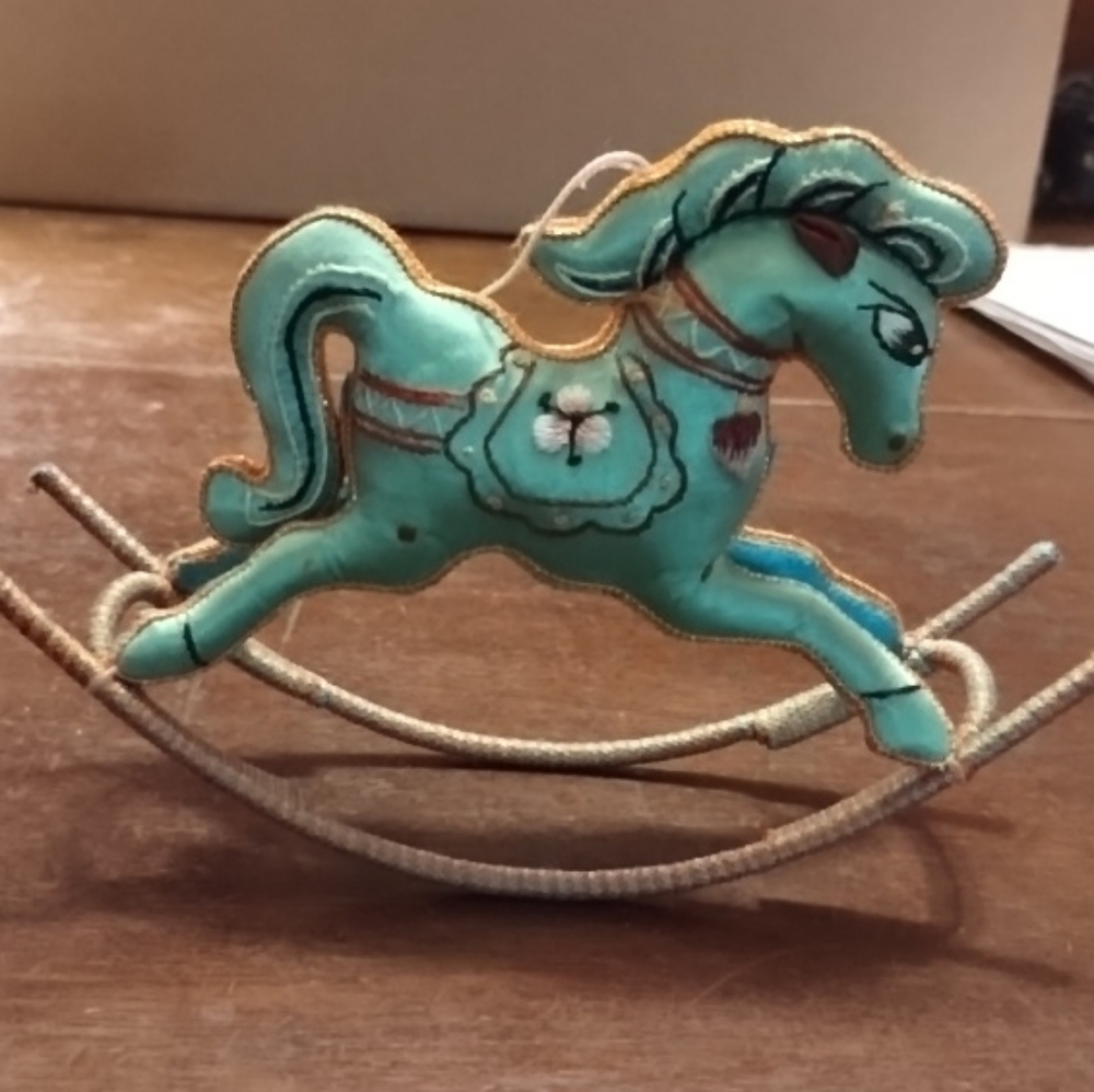 Vintage Handcrafted Green Rocking Horse Ornament